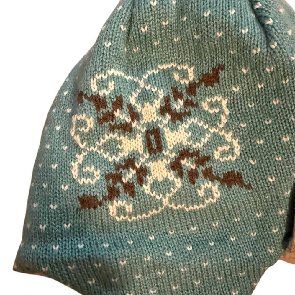 LL Bean Knit Ear Flap Pom Pom Tie Matching Mittens Set Medium/Large